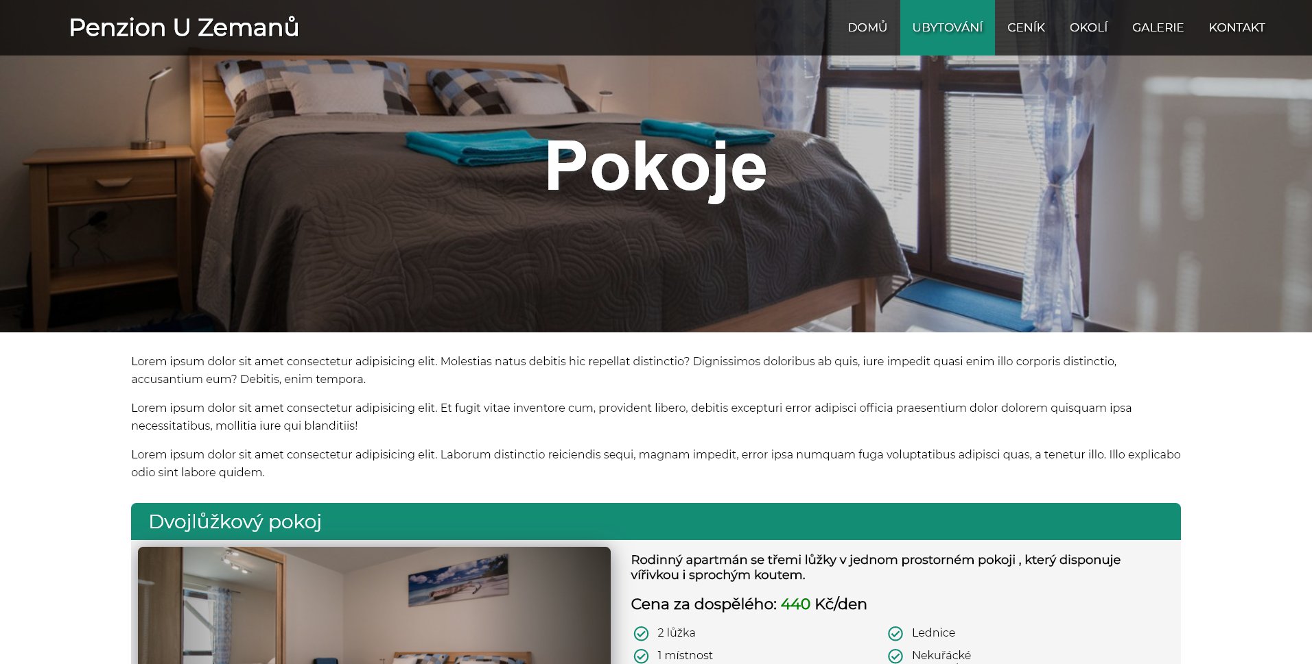 střední cesta stránka - pokoje